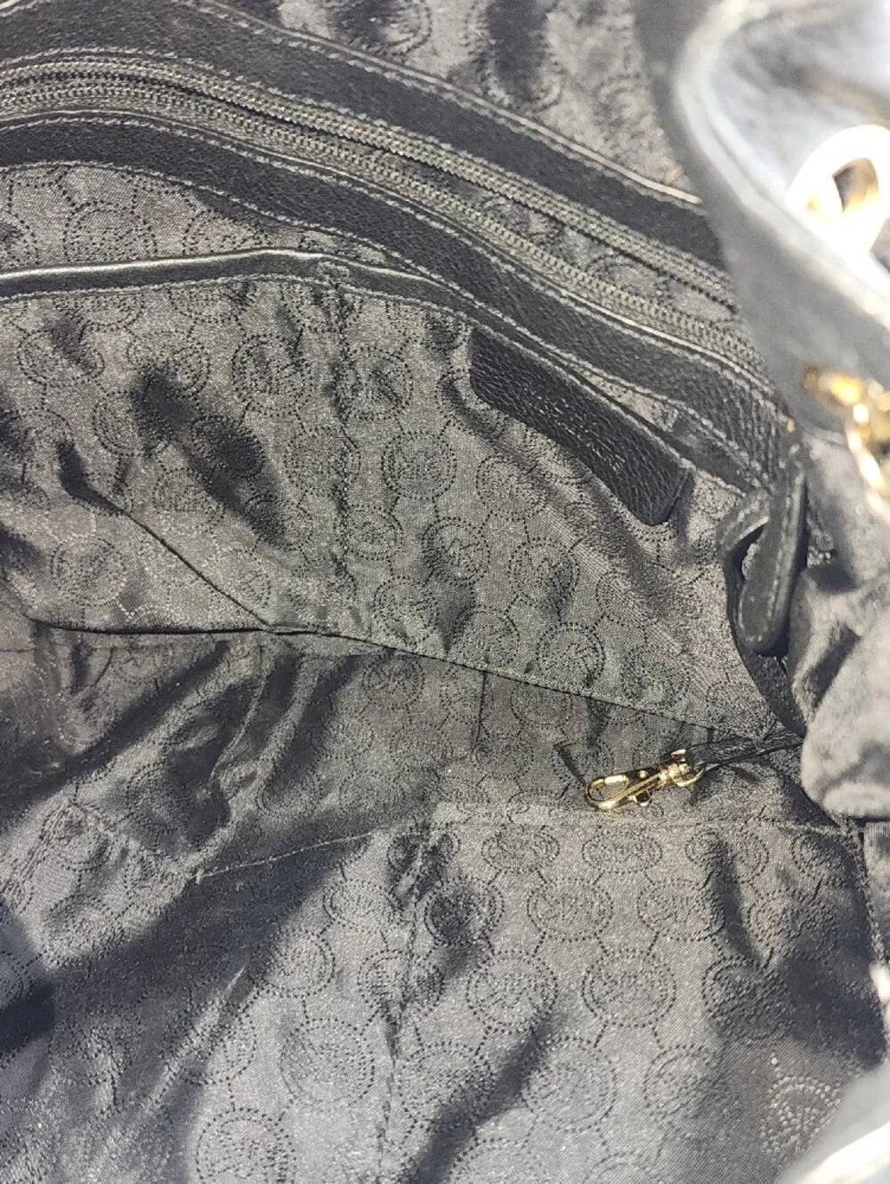 Michael Kors Black Leather Drawstring Shoulder Bag with Gold Hardware